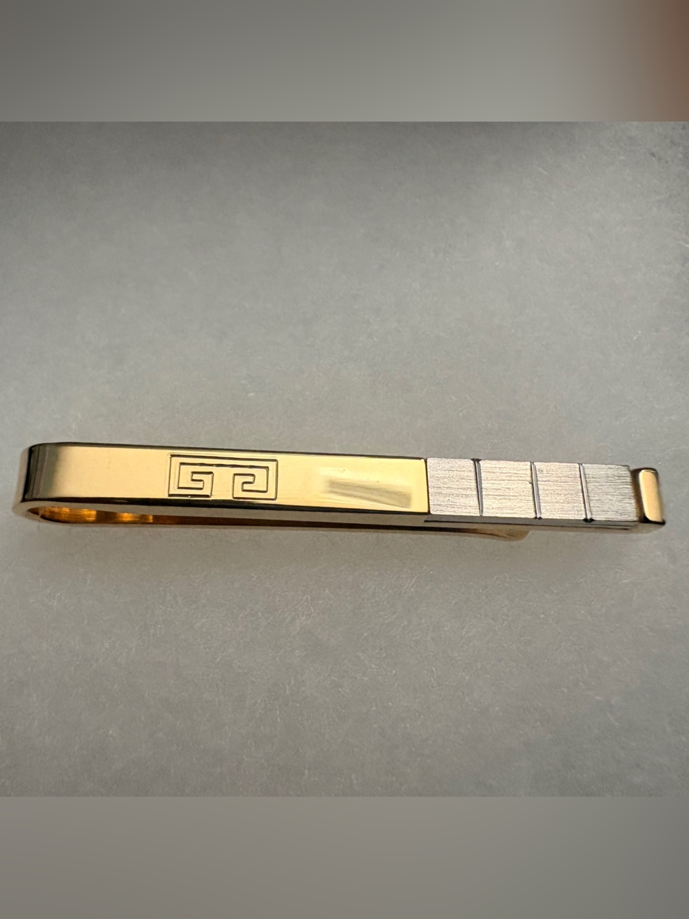 Vintage GIVENCHY 4G Two-Tone Gold & Silver Tie Bar Clip Paris Designer